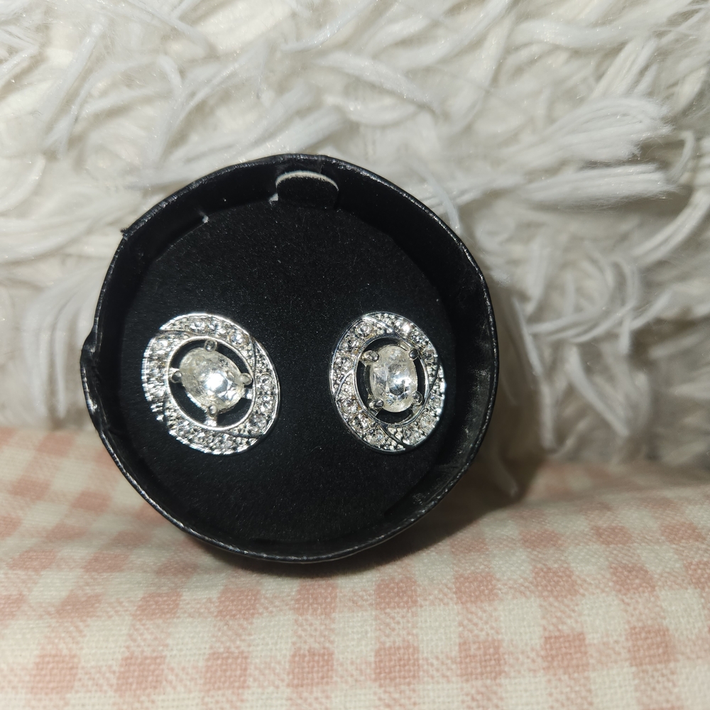 Classy Silver Crystal Stud Earrings
